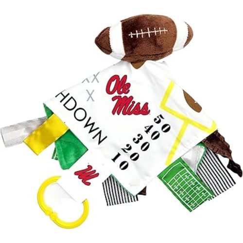 The Learning Lovey University of Mississippi Baby Football Tag Toy - College Baby Sensory Crinkle Toys - Soft & Safe - Ideal Baby Stroller Toy - BPA Free w/Stroller Clip (10" x 10" Tag Toy)…