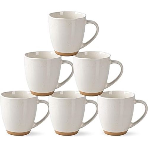 AmorArc 12oz Ceramic Coffee Mugs set of 6, Stylish Coffee Mugs with Rustic Terracotta Underside for Latte/Cappuccino/Milk/Cocoa, Dishwasher&Microwave Safe, Light Beige