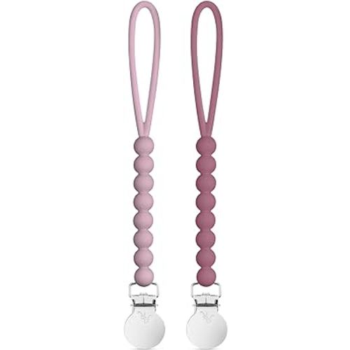 Ryan & Rose Cutie Clip 2 Pack - Pacifier Clip Holder Silicone (Judy-Wisteria/Judy-Raisin)