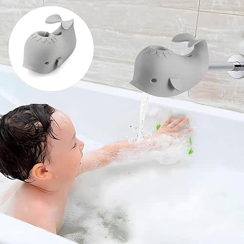 PandaEar Bath Spout Cover, Baby Bathtub Faucet Cover, Baby Shower Protector Cover for Kids Toddlers, Universal Fit -Whale (Gray)
