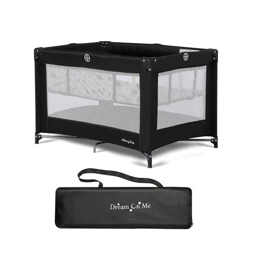 Dream On Me Zazzy Portable Playard with Bassinet in Black, Lightweight Packable and Easy Setup Baby Playard with Mattress and Travel Bag