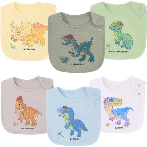Maiwa 6 Pack Waterproof Cotton Baby Bibs for Girls Boys for Drooling Eating with Snaps