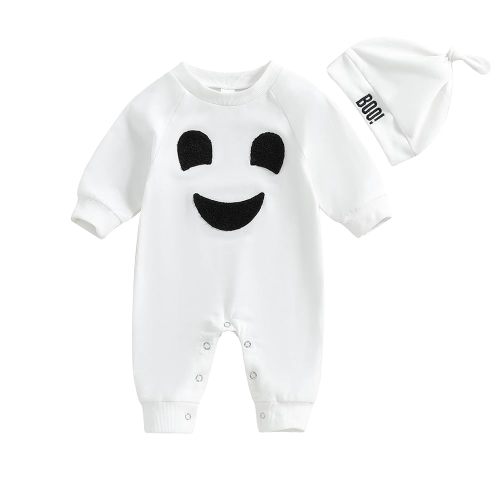 Ledy Champswiin 2Pcs Neutral Outfits Newborn Baby Boy Girl Pumpkin Romper Jumpsuit My 1st Halloween Clothes with Hat