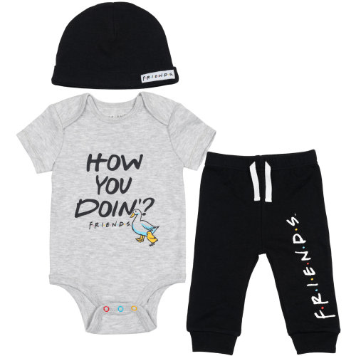 FRIENDS Newborn Baby Boys Bodysuit Pants and Hat 3 Piece Outfit Set Newborn to Infant