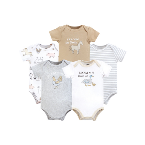 Hudson Baby Short Sleeve Bodysuits, 5-Pack, Newborn- 24 Months