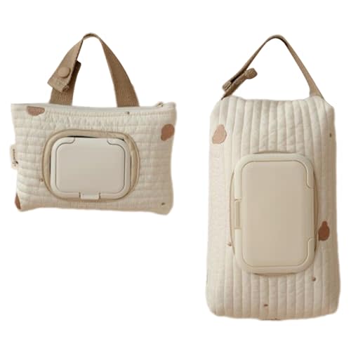 BLULILY Embroidered Bear Stroller Wet Wipe Pouches Portable Baby Wipe Holder Embroidery Baby Wipes Storage Bag for Travel