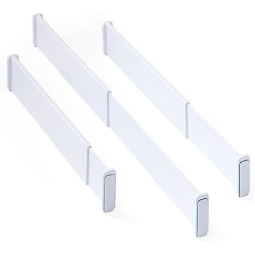 YouCopia ReStickable Drawer Dividers, Adjustable and Expandable Kitchen Organizers for Utensil and Tool Storage, Expands 13" to 24", Shallow Dividers 3-Pack, Speckled White