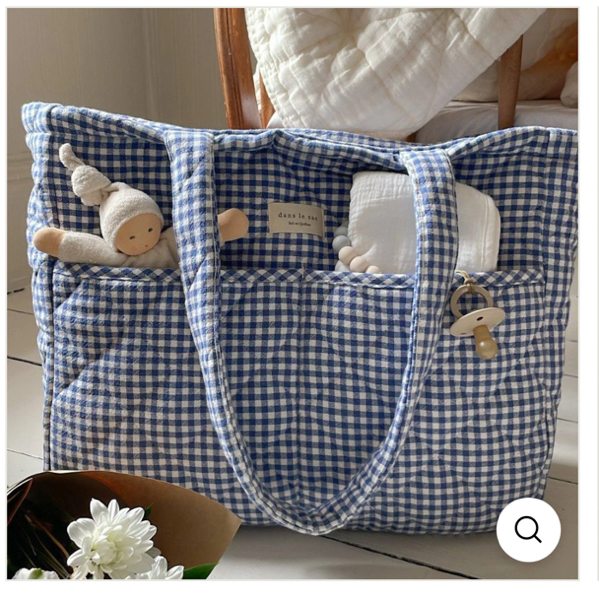 Dans Le Sac - Organic Cotton Diaper Bag - Vichy Collection - Made in Quebec - Navy Gingham