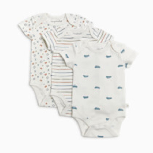 Tiny Kind 3 Pack Assorted Organic Cotton Bodysuits - Assorted Blues, 3-6 M