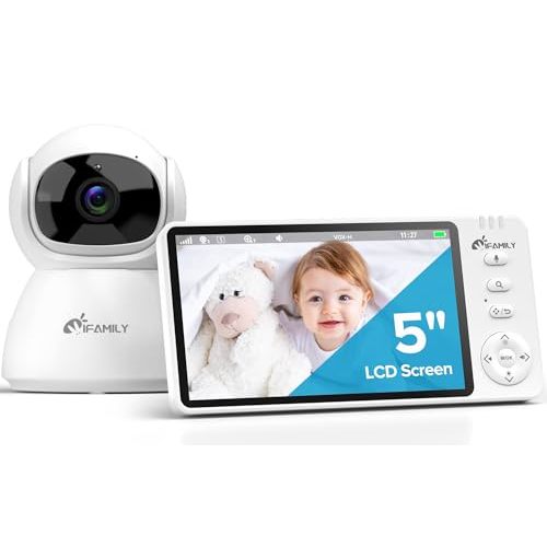 iFamily Baby Monitor with Camera and Audio – 720P HD Resolution, Large Display, 5000mAh Battery, Night Vision, Remote Pan, Tilt, and Zoom – Two-Way Talk, Lullabies, Thermal Monitor, 960ft Range