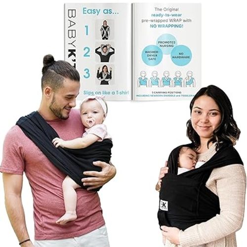Original Baby K'tan Baby Carrier: #1 Easy Pre-Wrapped, Soft, Slip-On, No Rings, No Buckles | 5 in 1 Baby Sling for Hands-Free Comfort | Black | Small