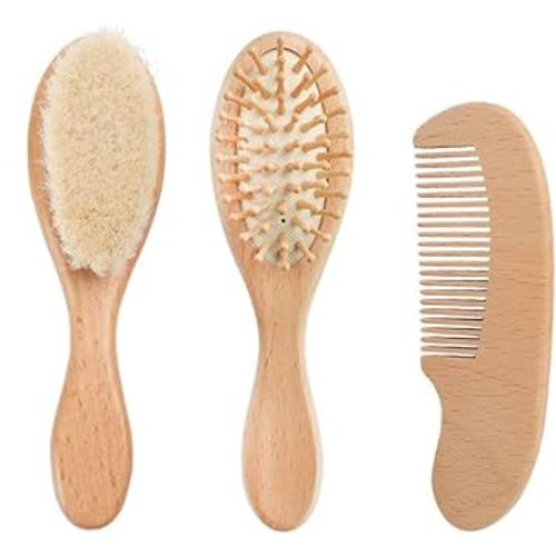 BoAn Wooden Baby Hair Brush and Comb Set,Natural Soft Goat Bristles,Cradle Cap Brush for Newborns & Toddlers,Perfect Scalp Grooming Product for Infant and Perfect Baby Registry Gift