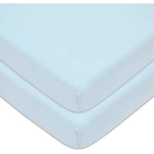 American Baby Company 2 Pack Fitted Pack N Play Playard Sheet 27" x 39", Soft Breathable Neutral 100% Cotton Jersey Pack and Play Sheet, Blue, for Boys and Girls, Fits Most Mini Crib