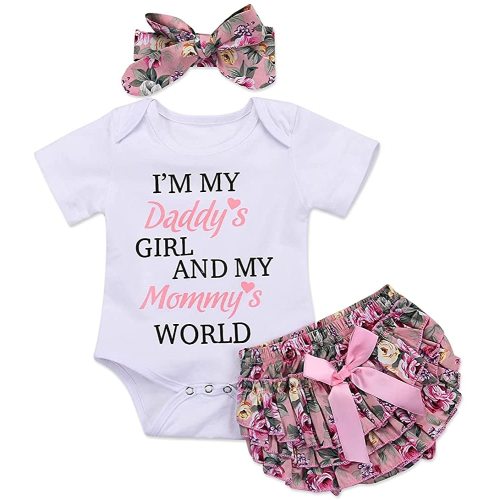 Newborn Baby Girl Romper Jumpsuit Bodysuit +Pants Shorts+Headband Outfit Set …