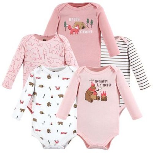Hudson Baby Infant Girls Cotton Long-Sleeve Bodysuits, Girl Camping Animals, 0-3 Months