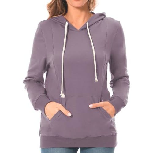 Bearsland Women's Maternity Sporty Hoodie Breastfeeding Shirt Nursing Sweatshirt with Pockets