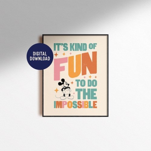 Digital Download Do the Impossible Quote Print Walt Mickey Mouse Wall Art Minimal Modern Retro Home Decor Magic Kid Nursery Poster Printable - Etsy