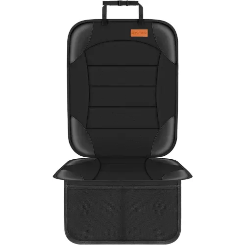 Siivton Car Seat Protector for Child Car Seat,Waterproof Car Seat Cover for Leather and Fabric Seats, 2 Mesh Pockets, Non-Slip Bottom,Thick Padding Cushion (Black)