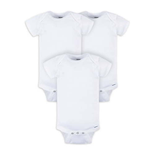 Gerber Baby Boy or Girl Unisex White Short Sleeve Cotton Bodysuit, 3-Pack, Sizes Preemie - 24 Months