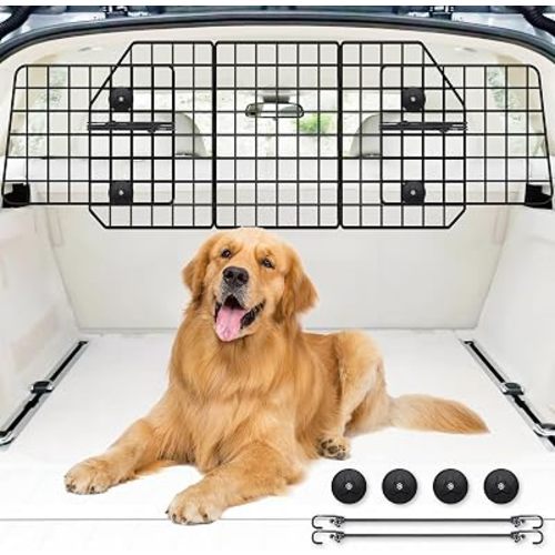 FEED GARDEN Dog Car Barrier for SUV, Heavy Duty Steel Wire Mesh Pet Divider for Vehicles, Adjustable Universal Fit Dog Travel Barrier for Cars, Trucks & Vans, Cargo Area Safety Gate