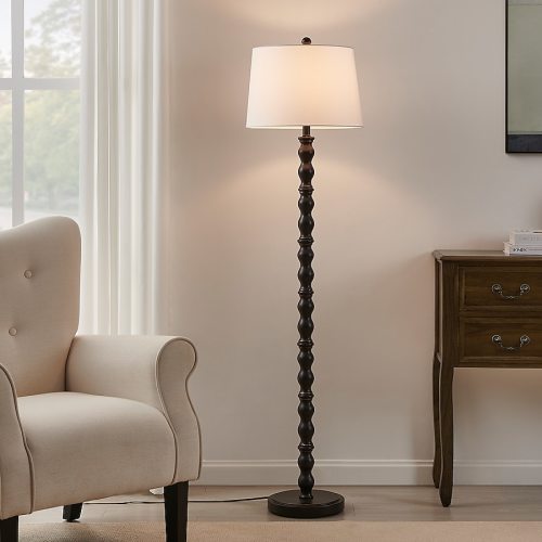 KAWOTI 60.25-in Oil-rubbed Bronze Standard Floor Lamp with Linen Shade in the Floor Lamps department at Lowes.com
