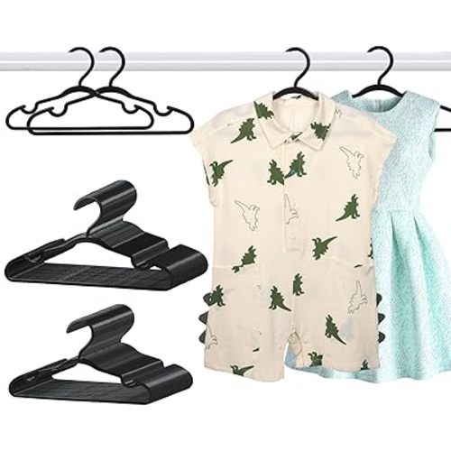 100 Pack Black Baby Hangers 11.42 Inch & 12.91 Inch Each 50 Pack - Kids Non-Slip Clothes Hangers for Infant & Child, Durable Plastic Children's Hangers for Closet, Pants, Coats, Skirts