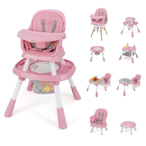INFANS 9 in 1 High Chair, Convertible Baby Highchair for Babies and Toddlers, Table and Chair Set Building Block Infant Dining Booster Seat, Kids Stool with Activity Children Play Kitchen (Beige)