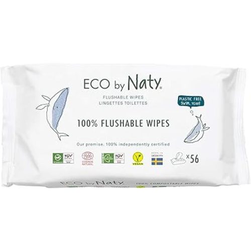 Eco by Naty, Baby Toilet Wipes, 56 Wipes (1 Pack of 56), Vegetable-Based Compostable Wipes with 0% Plastic; No Harmful Chemicals