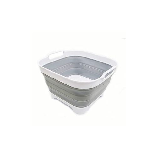 SAMMART 10L (2.64 Gallon) Collapsible Dishpan with Draining Plug, White/Grey