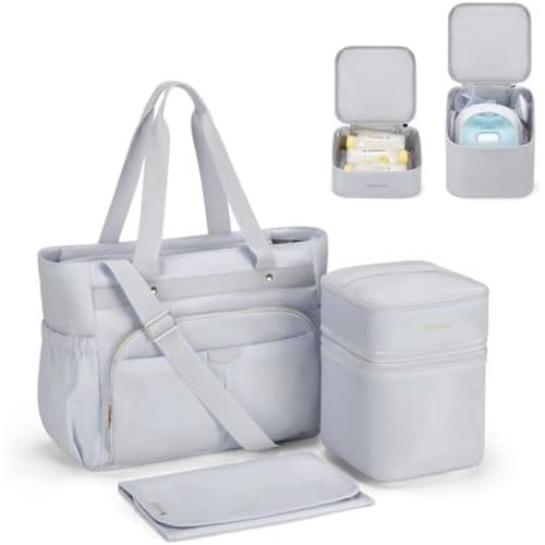 mommore Breast Pump Bag with Cooler for Medela, Spectra S1, S2, Diaper Bag Tote with Changing Pad, Baby Bag for Work