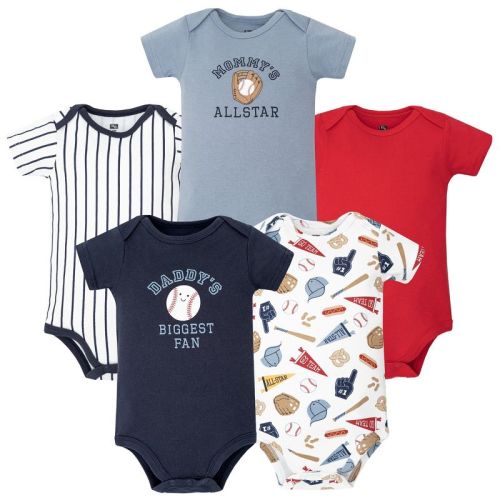 Hudson Baby Infant Boys Cotton Bodysuits 5-Pack, Baseball Biggest Fan, 3-6 Months