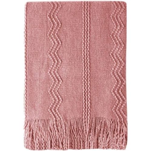 BOURINA Coral Pink Throw Blanket 50x60 Inch Knitted Soft Throw Sofa Blanket