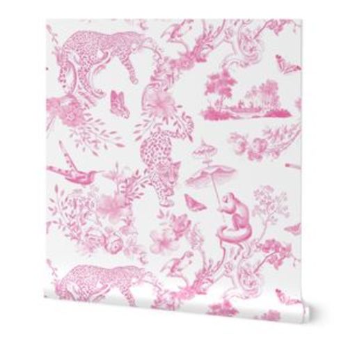 Preppy Chinoiserie Pink Jungle Toile Wallpaper | Spoonflower