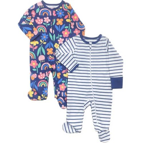 Wonder Nation Baby Gender Neutral Zip Front Footed Sleep N Play Pajamas, 2-Pack, Sizes Preemie-6/9 Months