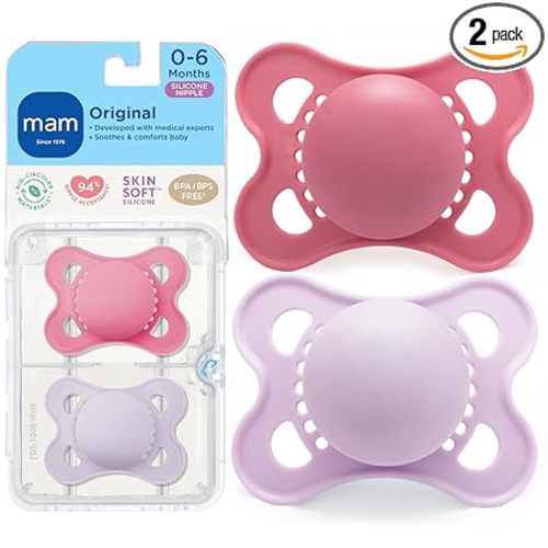 MAM Original Matte Baby Pacifiers 0-6 Months, Binky for Newborn Babies, BPA-Free Skin Soft Silicone Nipple, Easy to Clean, Developed with Medical Experts, 2 Pack, with Sterilizer Case, Made in Europe