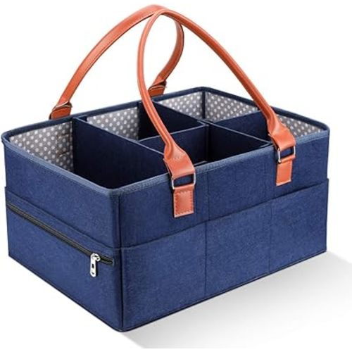 Baby Diaper Caddy, Large Nursery Storage Bin Portable Nappy Storage Basket for Baby Wipes & Kid Toys Multifunctional Basket Car Organizer for Newborn Shower Gift