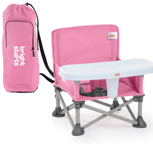 Bright Starts Pop 'N Sit Portable Booster, Indoor/Outdoor Use, Floor Seat with Feeding Tray, Pink, 6 Mos - 3 Yrs