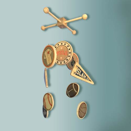 Baby Mobile - Vintage Sports - Wooden Baby Mobile for Sports Themed Nursery - Baseball Basketball Football Soccer