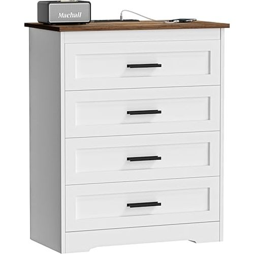 GEPELCN Farmhouse 4 Drawers Dresser for Bedroom Rustic Chest of Drawers with Natural Texture White Drawers Organizer for Living Room Hallway