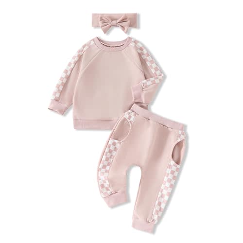 AMAWMW Infant Baby Girl Clothes Long Sleeve Loose Sweatshirts Pockets Pants Headband Outfits Fall Winter Spring Gift