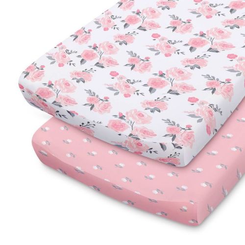 The Peanutshell Changing Pad Covers - Pink Roses/Floral 2pk
