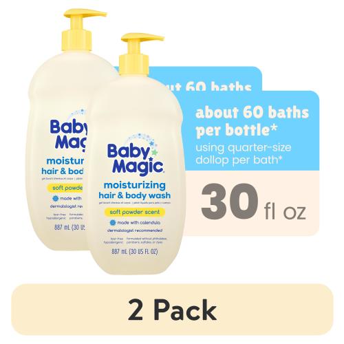 (2 pack) Baby Magic Tear-Free Gentle Hair and Body Wash for Infants, Soft Powder Scent, Hypoallergenic, 30 oz