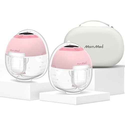 MomMed S33 Wearable Breast Pump with Case – Double Hands-Free Electric Breast Pump with 4 Modes, 9 Suction Levels, Night Light, Portable Quiet & Rechargeable, 17/19/21mm Flange Inserts