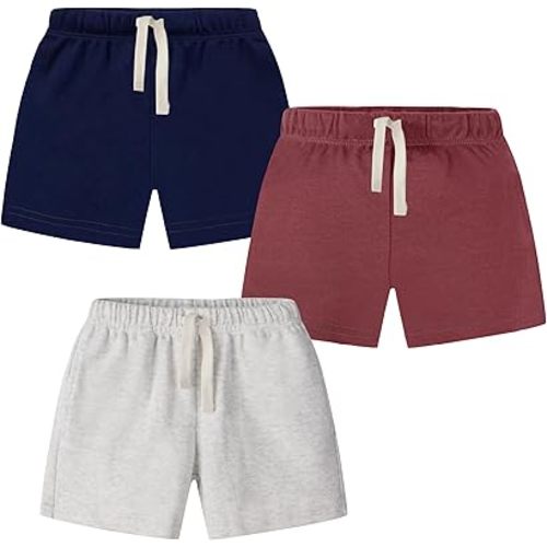 Toddler Boys Pull-on Knit Shorts, Solid Color Soft Sweat Shorts with Drawstring