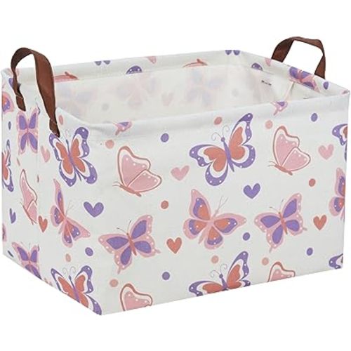 Butterfly Basket Kids Storage Basket for Girls Rectangular Baby Gift Basket Cute Toy Storage Bin Box Organizer Book Shelf Basket Sports Balls Room Decor(Butterfly)