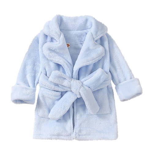 breaise Unisex Baby Plush Bathrobe Plain Fleece Corduroy Robe Gown Toddler Girls Boys Towel Robe Nightwear Light Blue