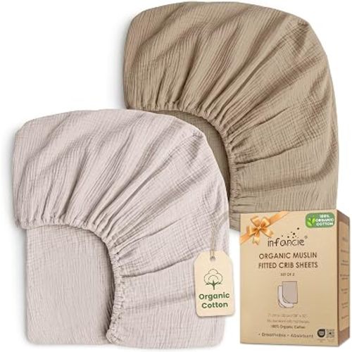 100% Organic Cotton 2 PK Baby Muslin Fitted Crib Sheets 28x52 in