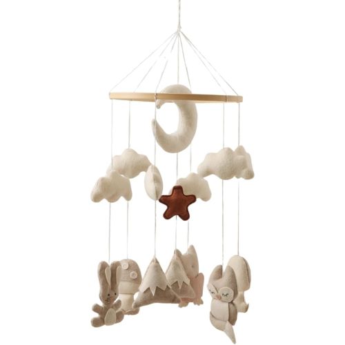 Wooden Crib Mobile – Handcrafted Baby Mobile with Rabbit, owl, Beige & Brown Nursery Décor, Perfect Gift for Newborns & Baby Showers (Owl)