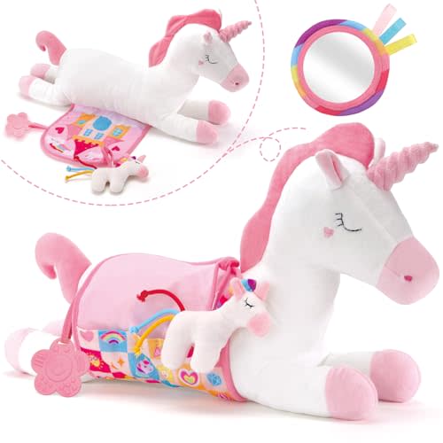 Coco&Friends Tummy Time Toys - Tummy Time Pillow for Babies 0-6 Months with Rattle, Mirror & Crinkle Paper for Newborns Infants Toys for Newborn Baby Shower Birthday Gifts