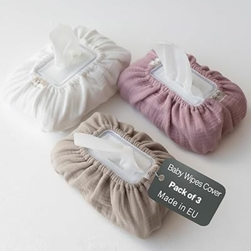 Baby Wipes Cover – Universal Size, One Size Fits All Wipes Packages | Muslin Cotton Tissue Cover for Nursery, Diaper Bag & Changing Table, Station | Gingham & Neutral Patterns (3-Neutral)